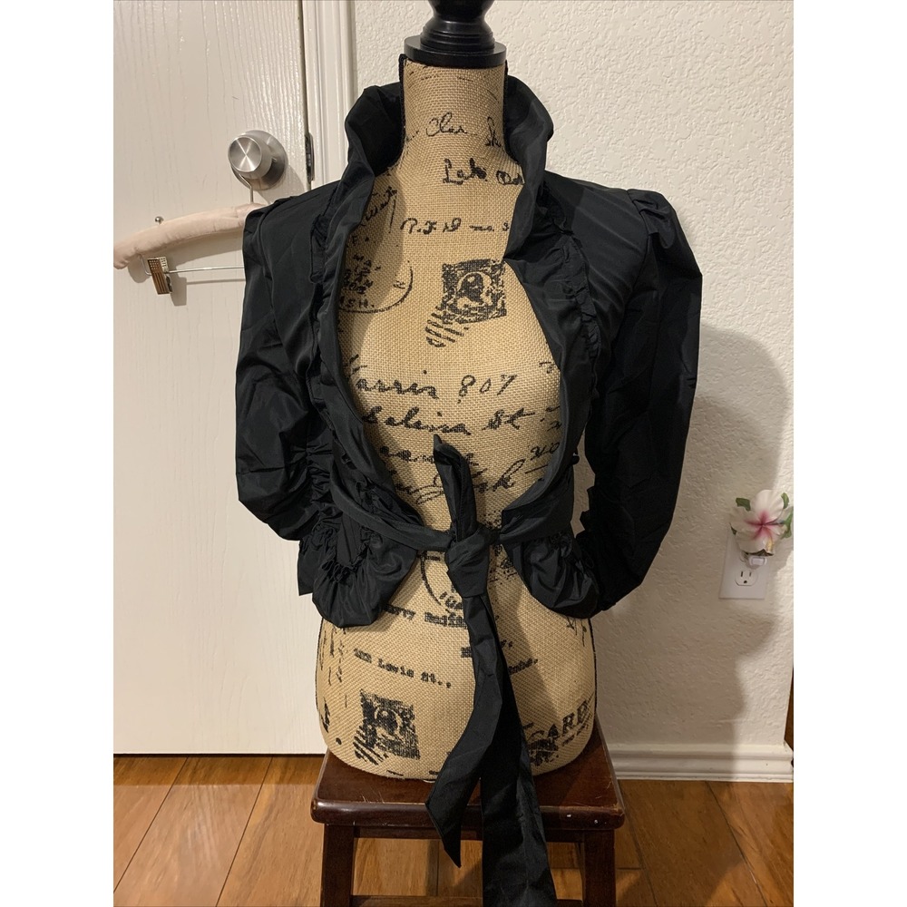 carmen marc valvo collection 4 boho style women's jacket black ruffled bolero
